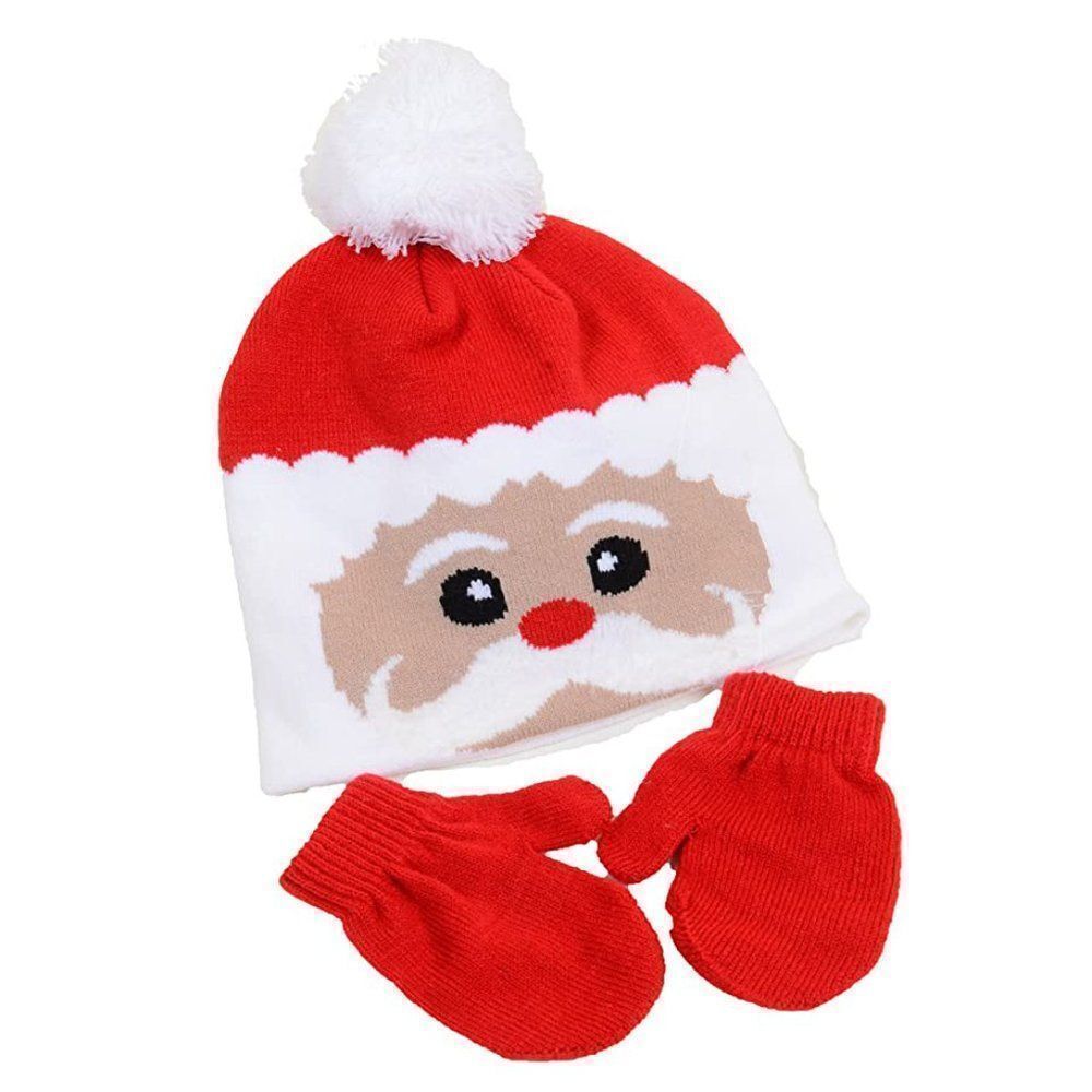 Santa Christmas Red Beanie Hat and Mittens‎ Set (Toddler) NEW
